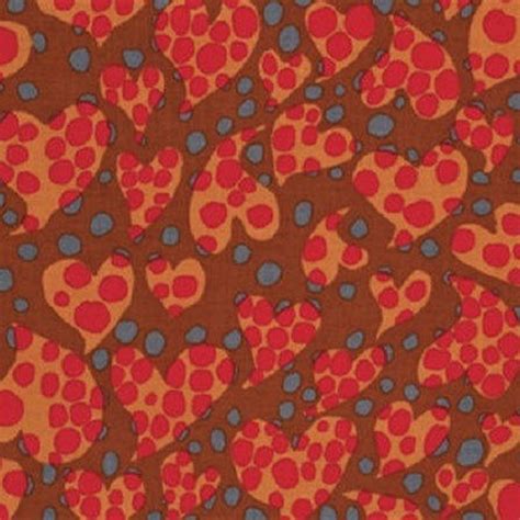 Patchwork Fabric Kaffe Fassett Hearts Motifs Orange Dots Brown Background 100 Cotton Ref