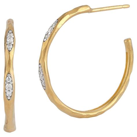 Hand Crafted 14k Yellow Gold Diamond Hoop Earrings For Sale At 1stdibs