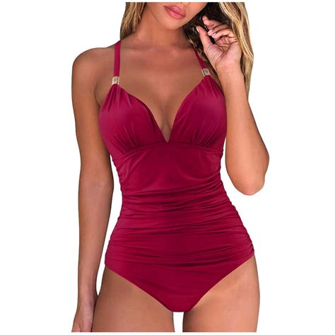 Quyuon Swim Suits For Women Bikini One Piece V Neck Ruched