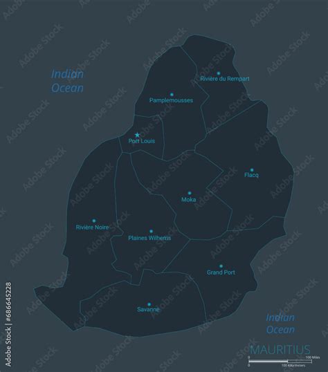 Mauritius map. High detailed map of Mauritius with countries, borders ...