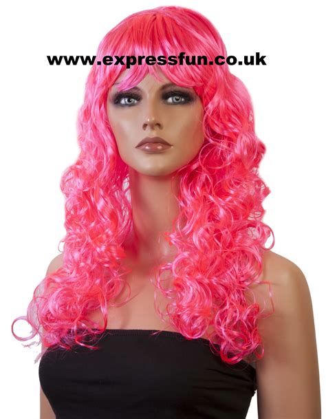 Neon Pink Curly Siren Fancy Dress Wig Fancy Dress Wigs Wigs Long Hair Styles