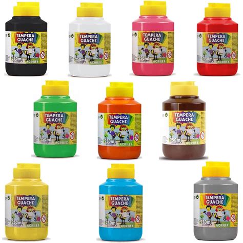 Kit Tinta Guache Ml Tempera Cores B Sicas Escolar Acrilex Ensino