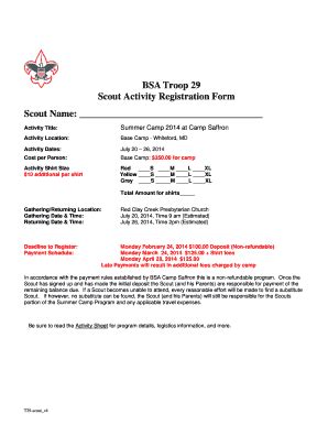 Fillable Online Bsa Troop Bsa Troop Scout Activity Registration