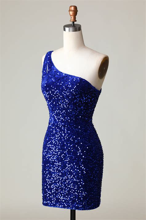 Zapakasa Sequins One Shoulder Royal Blue Tight Beading Short Homecoming