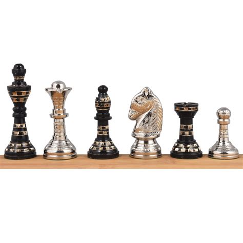 Staunton Inspired Brass Metal Luxury Chess Pieces Board Set 12 In