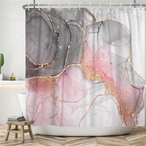 Rideau De Douche Marbre X Cm Moderne Abstrait Gris Blanc Rose Or