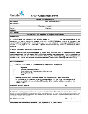 Fillable Online CPAP Assessment Form Sunshine State Health Sunshine