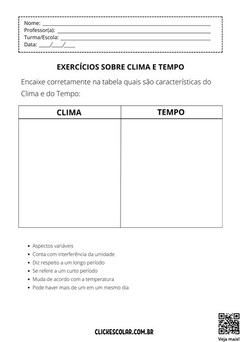 Exercícios sobre Clima e tempo