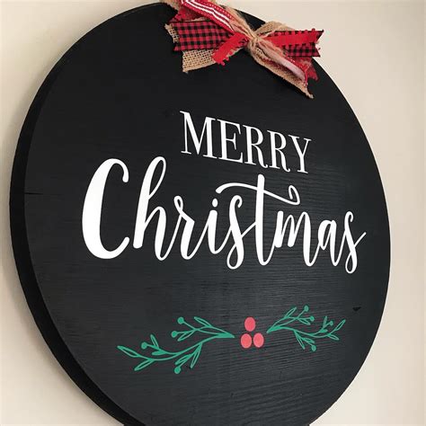 Round Wood Merry Christmas Sign Rustic Christmas Sign - Etsy