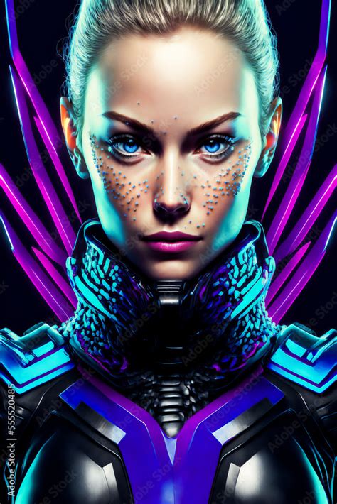 Futuristic Cyberpunk Girl Image Created With Generative Ai Technology Stock Illustration