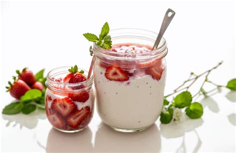 Yogur Dulce Casero Con Mermelada De Fresa Y Fresas Frescas En Una Taza