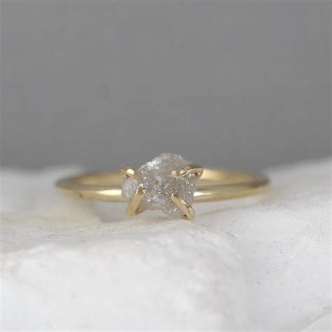 Raw Diamond Solitaire Engagement Ring - 14K Yellow Gold - Rough Uncut ...