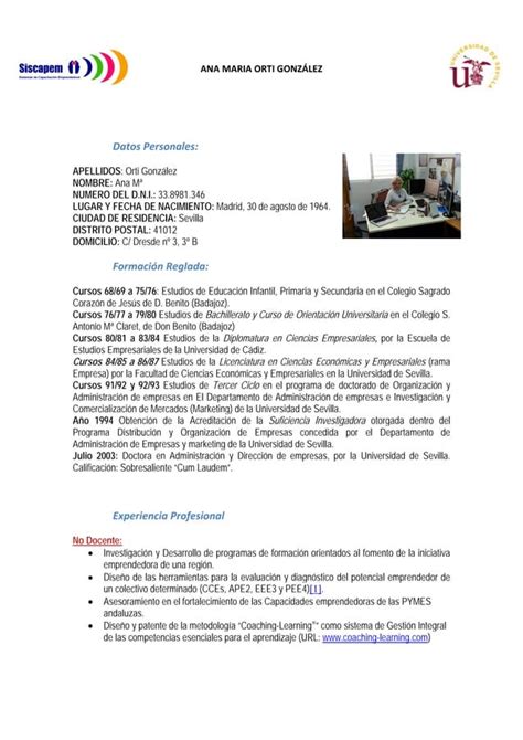 Curriculum Vitae Ana Ma Orti Gonzalez Curriculweb Pdf