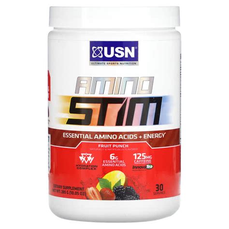 USN, Amino Stim, Essential Amino Acids + Energy, Fruit Punch, 10.05 oz ...