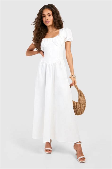 Puff Sleeve Milkmaid Midi Dress Boohoo Usa