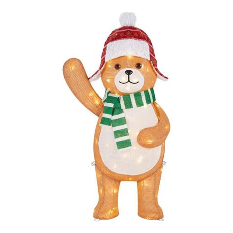 Home Accents Holiday 3 Ft Warm White Led Waving Teddy Bear Holiday Yard