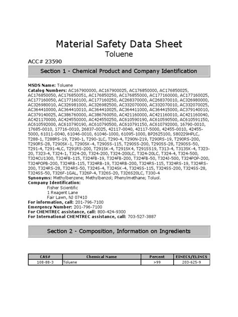 Material Safety Data Sheet Toluene Pdf Dangerous Goods Water