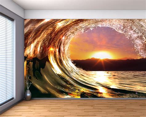 Ocean Wave Sunset Large Wall Mural Self Adhesive Vinyl Etsy