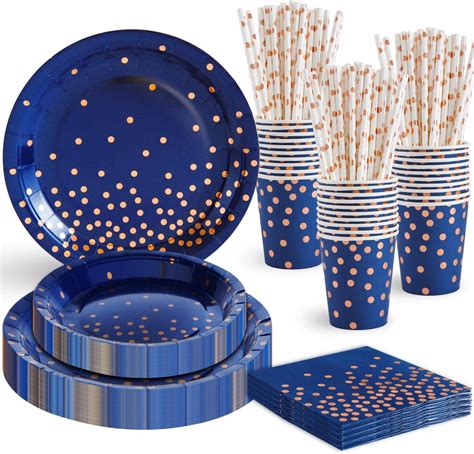 Amazon Kederwa Navy Blue And Rose Gold Party Plates And Napkins