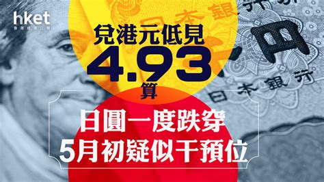 日圓走勢｜日圓兌港元低見493算 兌美元一度跌穿5月初疑似干預位