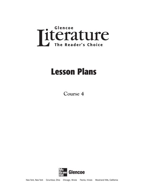 Glencoe Literature Readers Choice Course 4 Lesson Plans