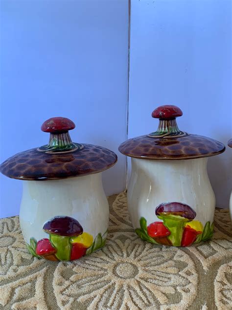 Cute Vintage Mushroom Canister Set Mccoy Pottery Merry Mushroom