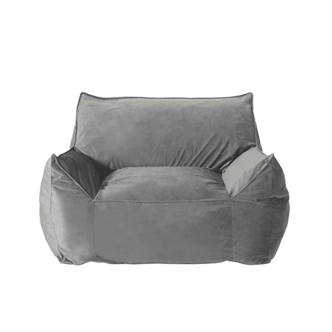 Allea Velveteen Bean Bag Chair With Armrests Grey Walmart