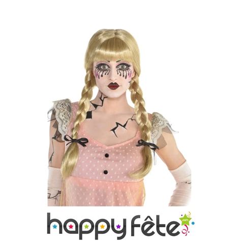 Perruque blonde de poupée avec couettes pour femme