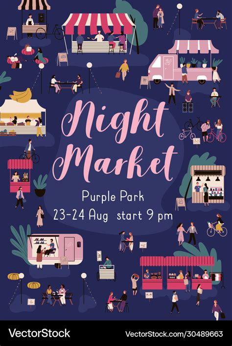 Colorful Vertical Poster For Night Market Vector Image