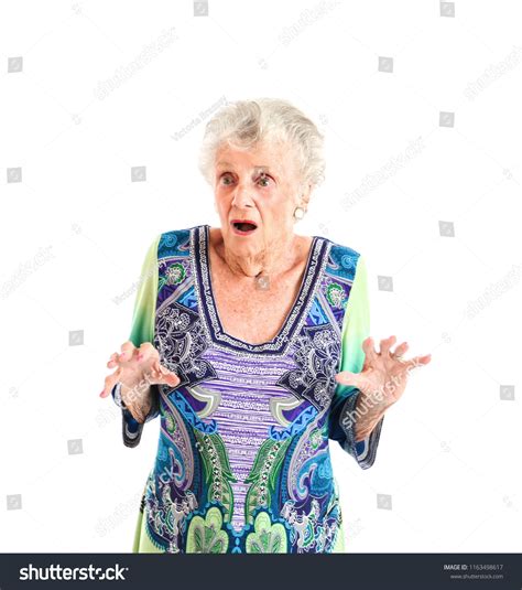 Shocked Old Woman Acting Scared Against Stock Photo 1163498617