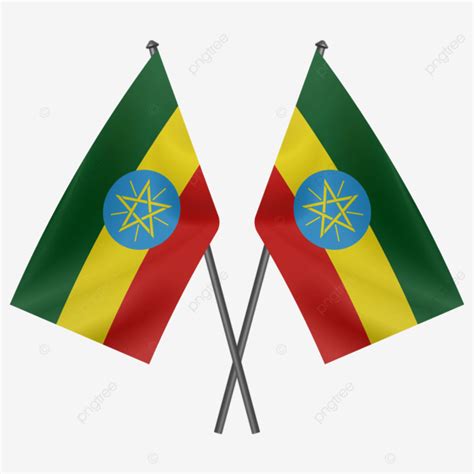 Ethiopia National Flag Crossing With Pole Simple Semi Realistic