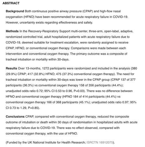 JC: Non-invasive ventilation for COVID 19 patients. The Recovery RS trial. St Emlyn's