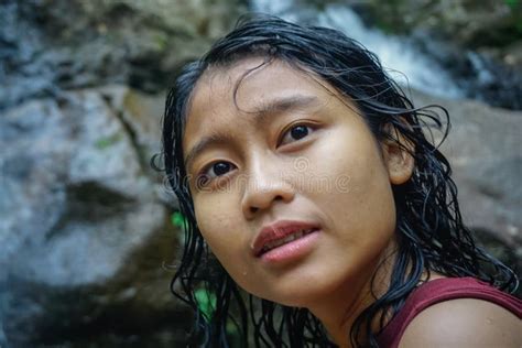 Indonesian Girl at Curug Waterfall Cilember Stock Photo - Image of beautiful, attractive: 206553062