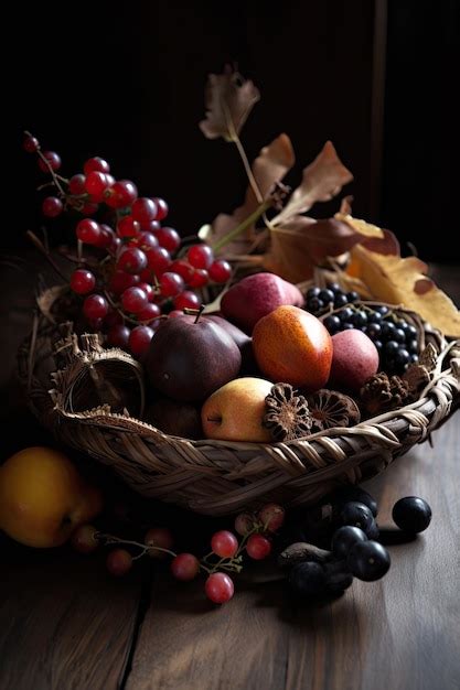 Una Canasta De Frutas Con Un Racimo De Uvas Rojas Y Un Racimo De Uvas