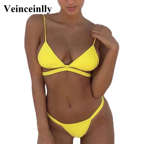 2017 Bather Yellow Sexy Brazilian Bikini Set 2017 Two Pieces Swimsuit