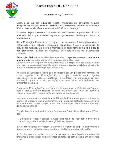 Texto Sobre Educação Física Escolar | PDF | Educação Física | Física