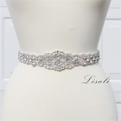 LISALI Sparkly Wedding Belt, Bridal Belt Sash, Rhinestone Belt, Long