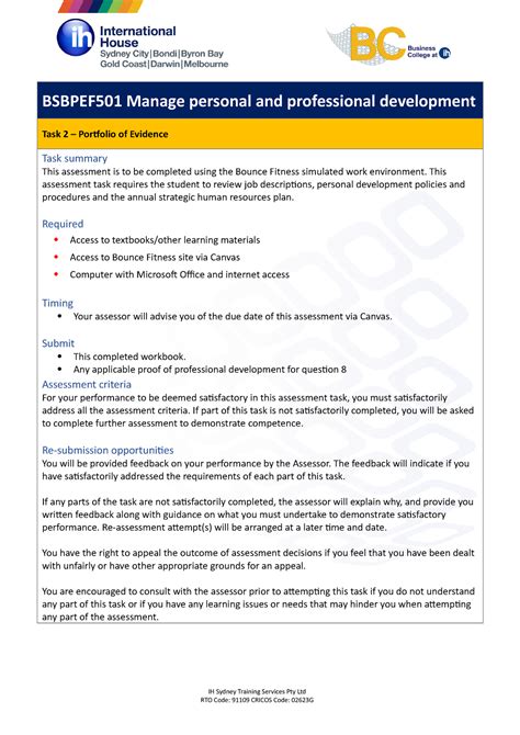 Bsbpef 501 Task 2 OCT 17 BSBPEF501 Manage Personal And Professional