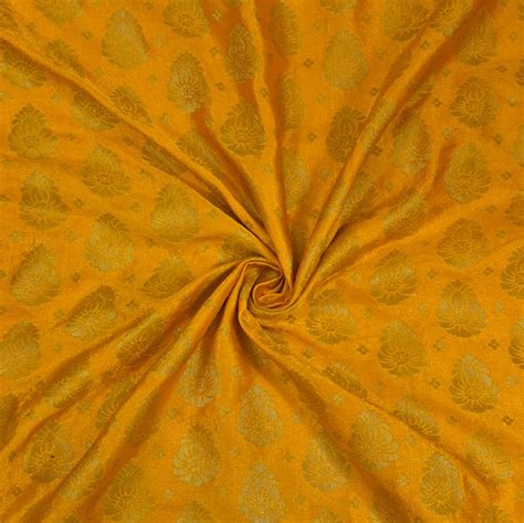 Shop Yellow Golden Banarasi Silk Floral Fabric Online At Shopolics Up