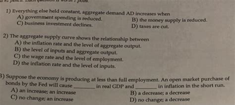 Solved Everything Else Held Constant Aggregate Demand Ad Chegg