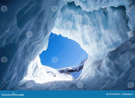 A Glacier Cave Mouth Opening Towards a Cold, Blue Sky Stock Image ...