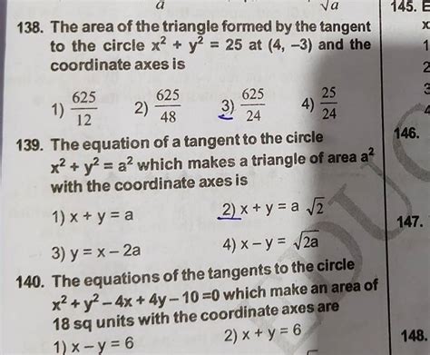 The Equations Of The Tangents To The Circle X2y2−4x4y−100 Which Make A