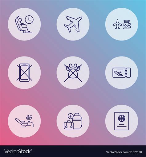 Airport Icons Line Style Set With Lounge Plane Vector Image