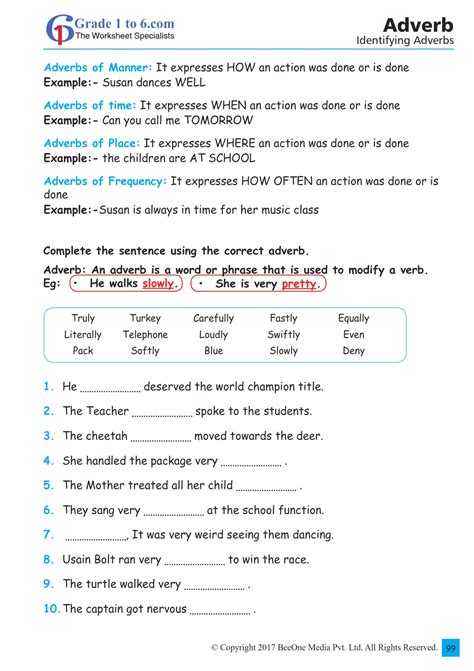 Adverbs Of Manner Time And Place Worksheet