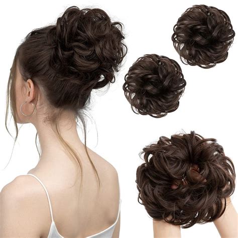 Sarla Pcs Messy Bun Hair Piece Dark Brown Wavy Curly Synthetic