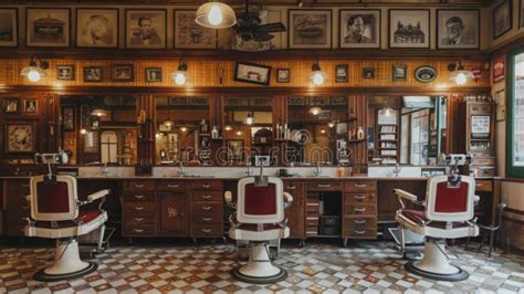 Classic Barber Shop Interior with Vintage Chairs Stock Photo - Image of ...