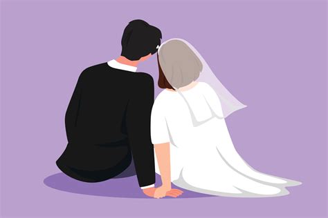 Cartoon Flat Style Drawing Back View Of Happy Married Couple In Love