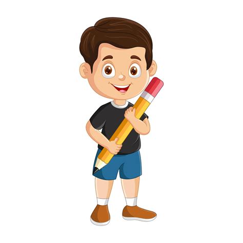 Vector Cartoon Little Boy Holding A Big Pencil 21488784 Vector Art At