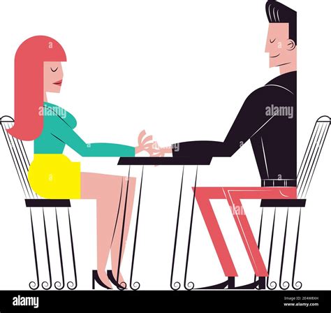 Romantic Couple Cartoons At Restaurant Table Design Relationship Love And Romance Theme Vector