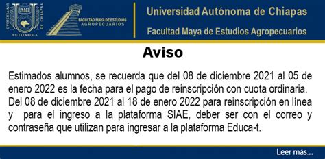 Aviso Fechas De Reinscripci N Diciembre Enero